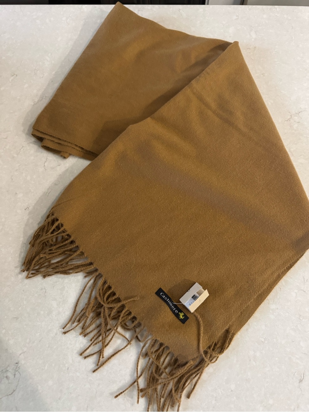Cashmere Scarf in Camel Brown - Classic Fringe Design